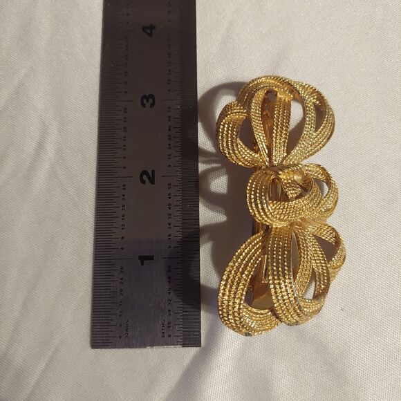 VTG Bow Goldtone Textured Hair Barrette 3" - Picture 3 of 4